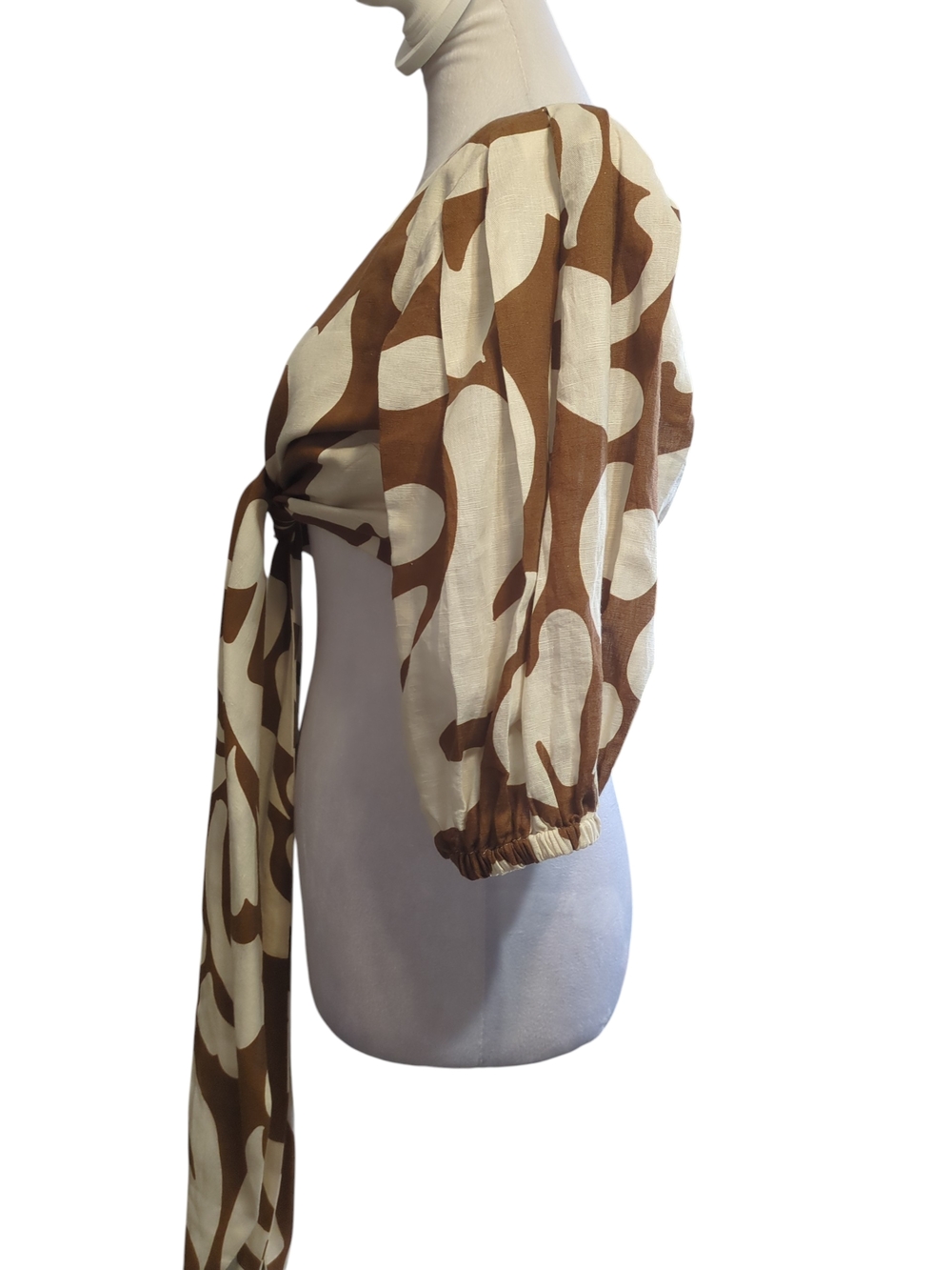 RHODET Two-Piece Brown/Cream Floral Print Set - Cropped Tie Top & Wide Leg Pant - Picture 4 of 13